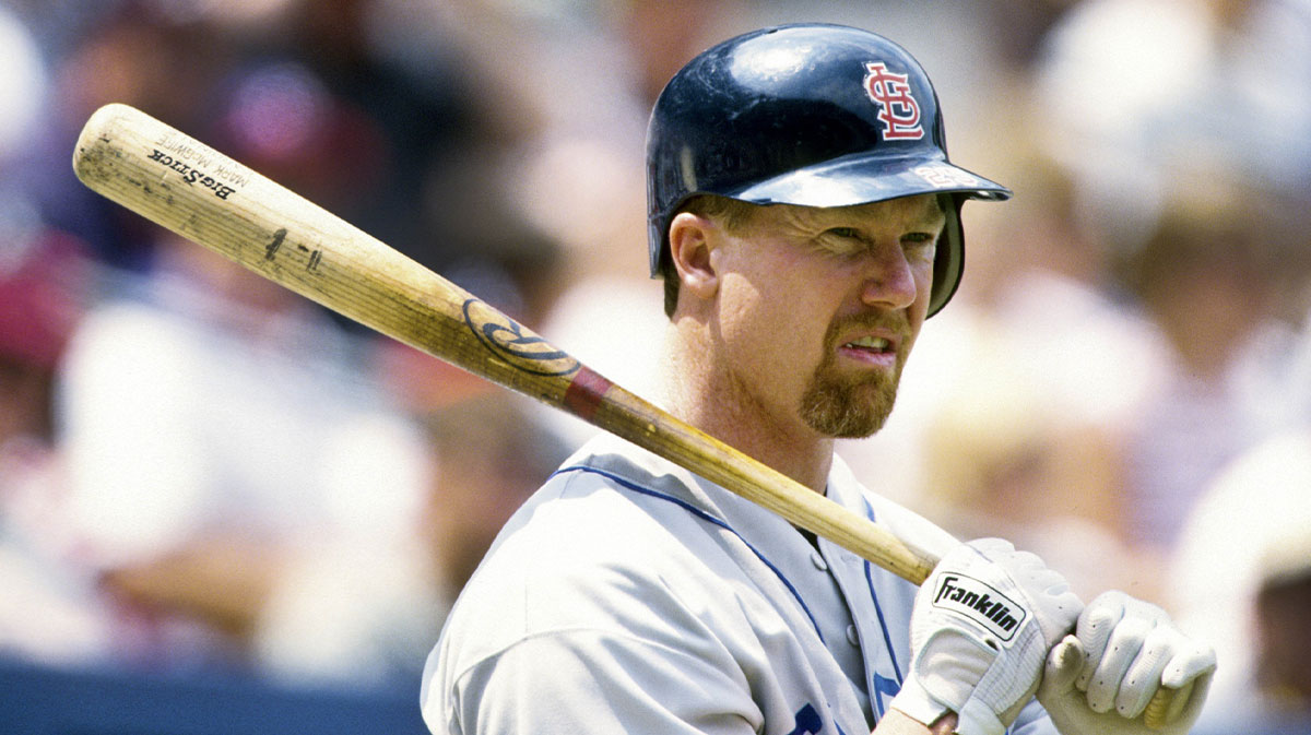 1998, Unknown location, USA; FILE PHOTO; St Louis Cardinals first baseman Mark McGuire at the plate during the 1998 season. 