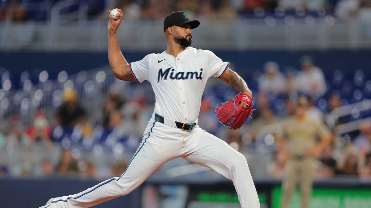 Miami Marlins starting pitcher Sandy Alcantara (22) delivers a pitch against the San Diego Padres during the first inning at loanDepot Park.