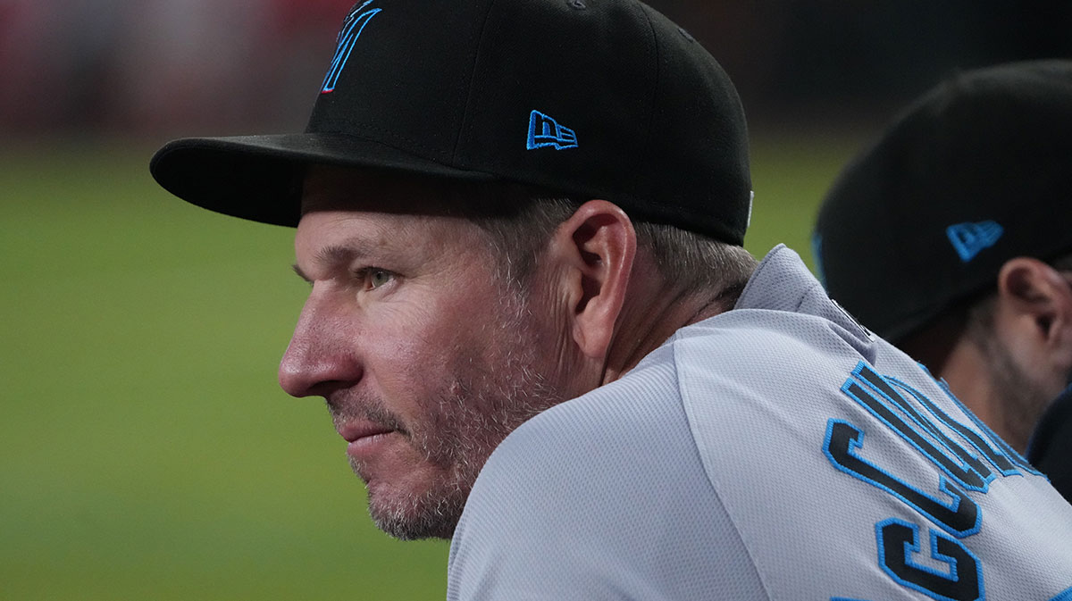 Miami Marlins manager Clayton McCullough (86) looks on against the Arizona Diamondbacks during the fifth inning at Chase Field.