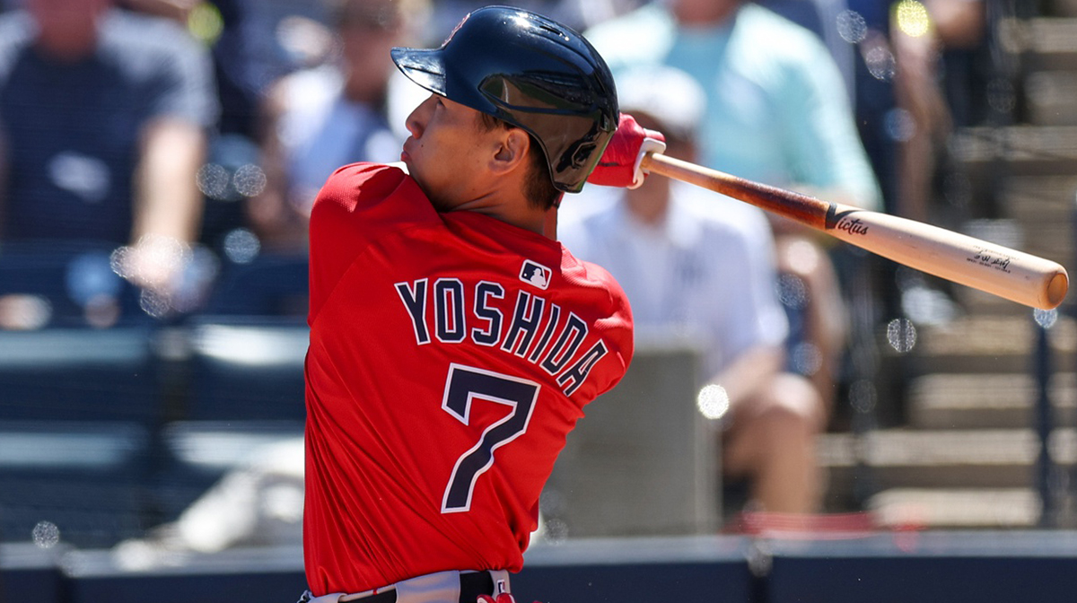 Mar 18, 2025; Tampa, Florida, USA; Boston Red Sox outfielder Masataka Yoshida (7) hits a two run home runagainst the New York Yankees in the sixth inning during spring training at George M. Steinbrenner Field. Mandatory Credit: Nathan Ray Seebeck-Imagn Images
