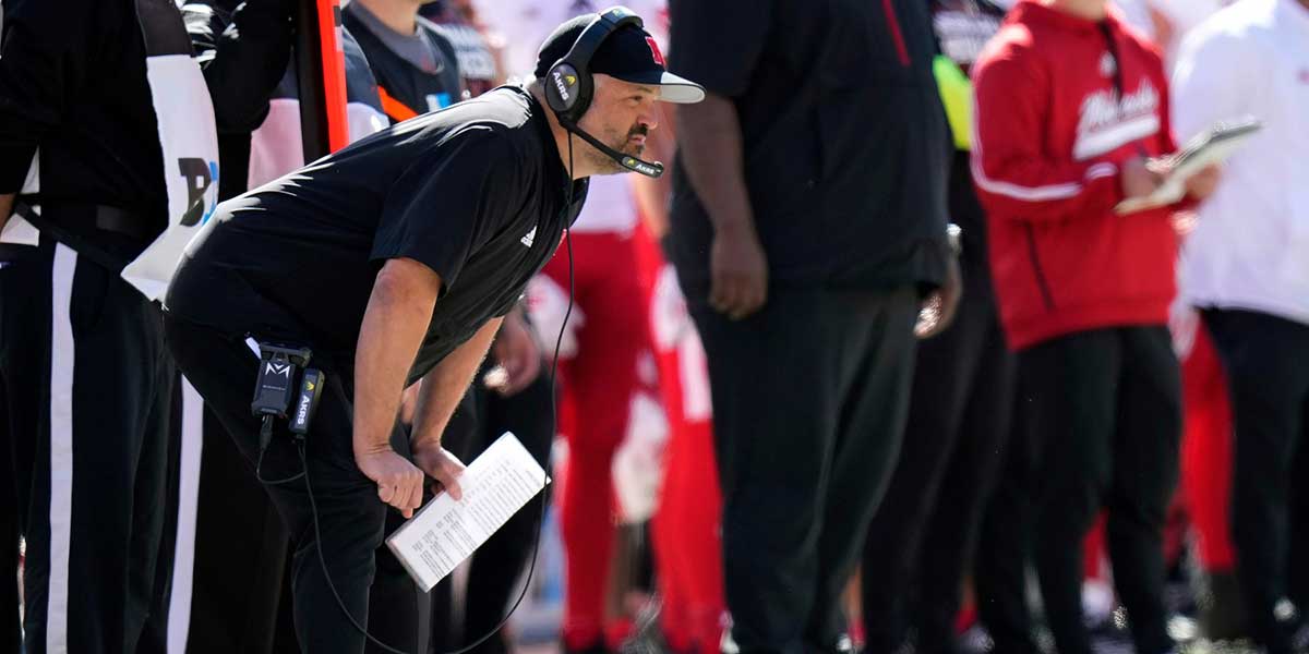 Nebraska Cornhuskers head coach Matt Rhule watches his team against Ohio State Buckeyes during the first quarter of their game at Ohio Stadium