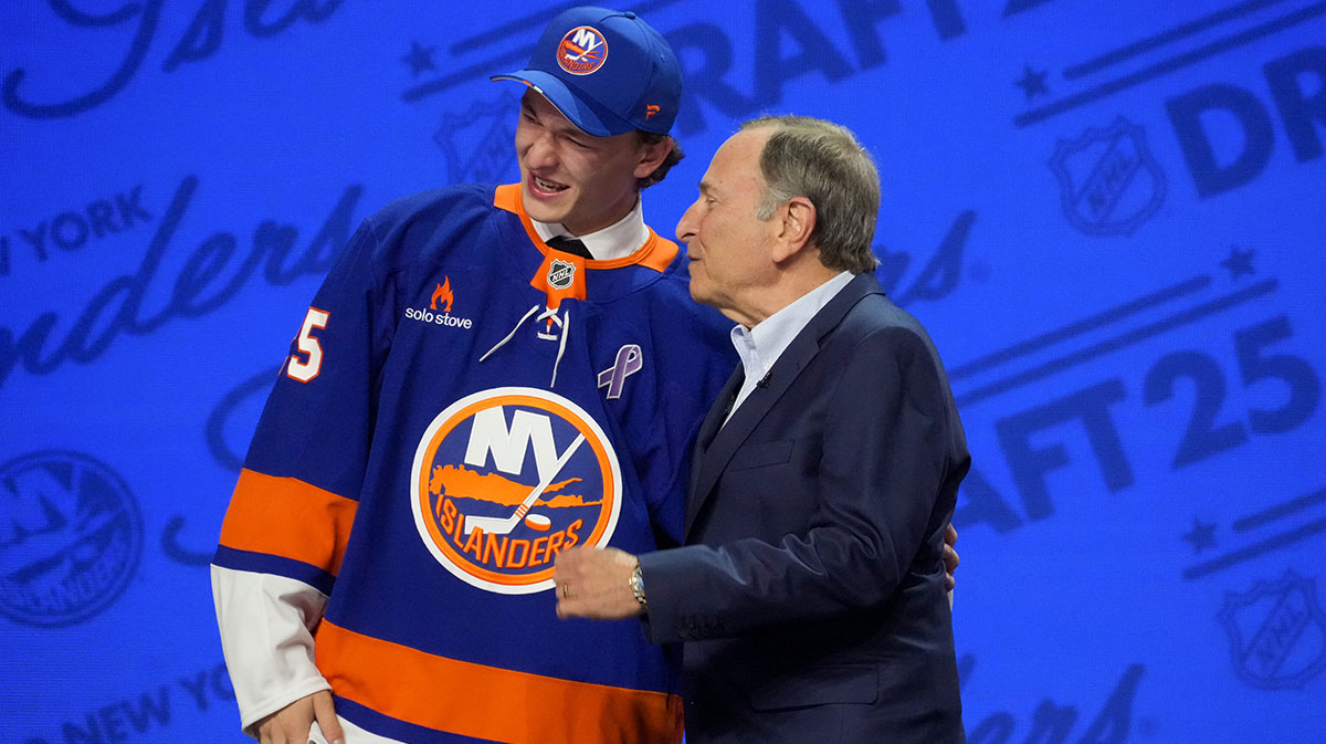 Matthew Schaefer is selected as the first overall pick to the New York Islanders in the first round of the 2025 NHL Draft at Peacock Theater