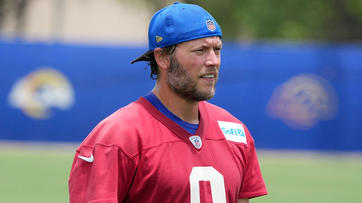 Los Angeles Rams quarterback Matthew Stafford (9) during organized team activities at Rams Practice Facility.