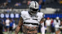 Oct 20, 2024; Inglewood, California, USA; Las Vegas Raiders defensive end Maxx Crosby (98) during pregame warmups before an NFL game against the Los Angeles Rams at SoFi Stadium.