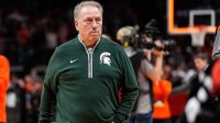 Michigan State head coach Tom Izzo exits the court after 70-64 loss to Auburn at the Elite Eight round of NCAA tournament at State Farm Arena in Atlanta, Ga. on Sunday, March 30, 2025.