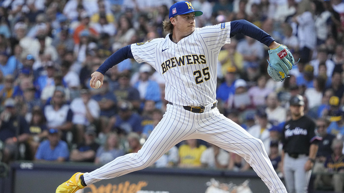 Brewers pitcher Nick Mears (25) delivers a pitch against the Miami Marlins in the sixth inning at American Family Field.