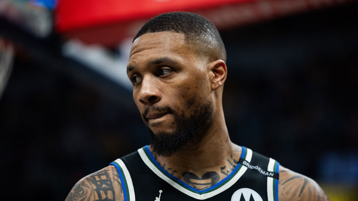 Milwaukee Bucks guard Damian Lillard (0) during game two of first round for the 2024 NBA Playoffs against the Indiana Pacers at Gainbridge Fieldhouse. Mandatory Credit: Trevor Ruszkowski-Imagn Images
