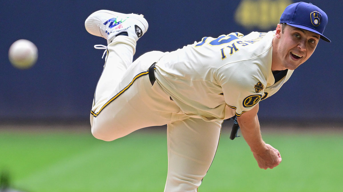 Milwaukee Brewers starting pitcher Jacob Misiorowski (32) throws a pitch in the fifth inning against the Pittsburgh Pirates at American Family Field.