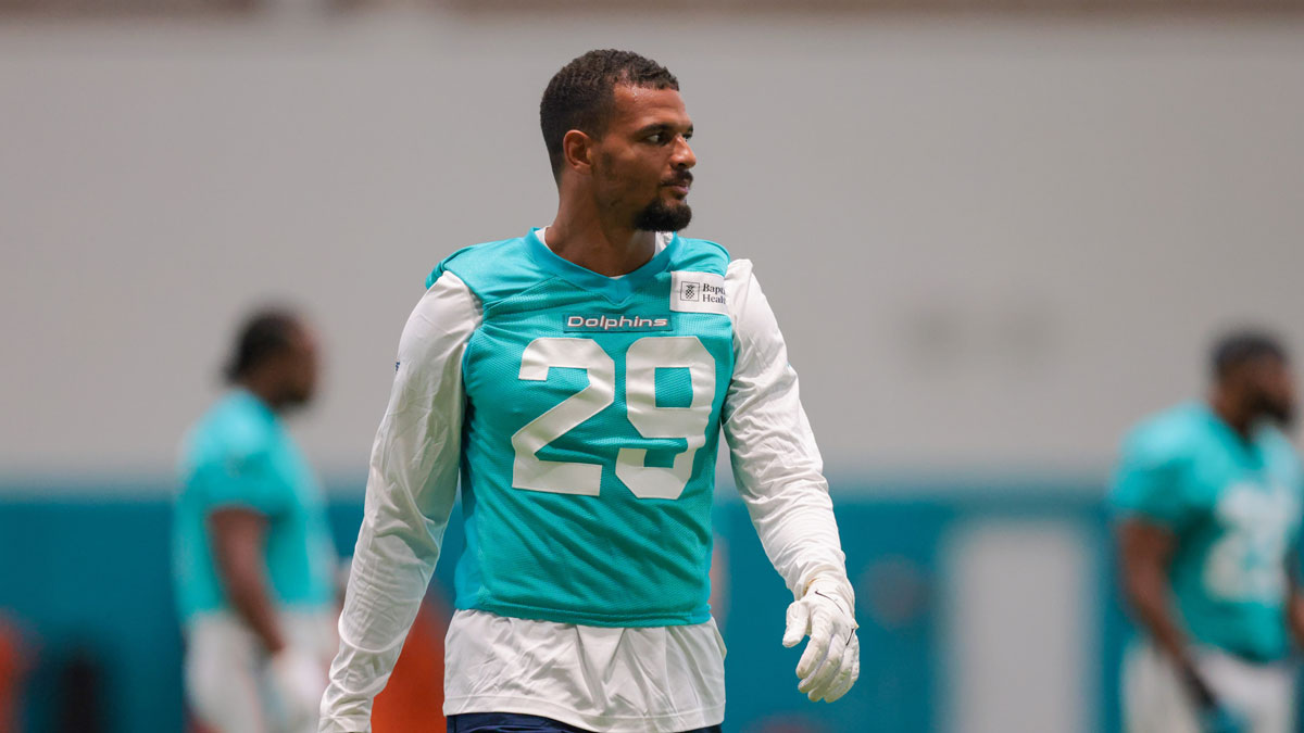 Miami Dolphins safety Minkah Fitzpatrick (29) looks on during training camp at Baptist Health Training Complex.