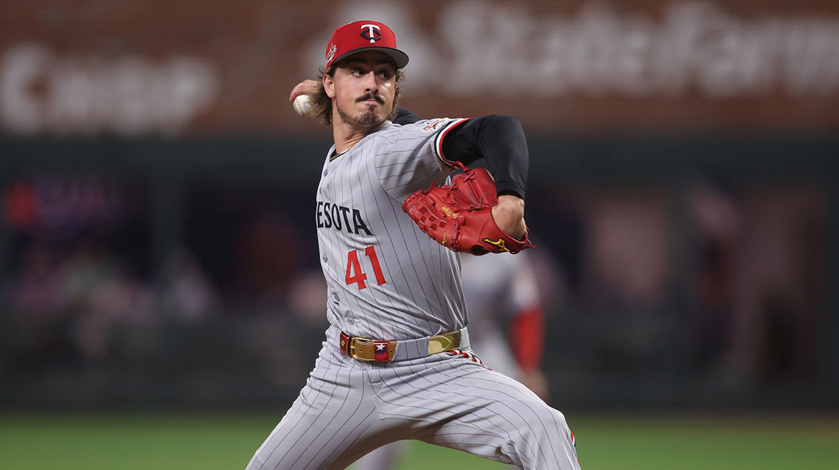 American League pitcher Joe Ryan (41) of the Minnesota Twins pitches in the fourth inning during the 2025 MLB All Star Game.