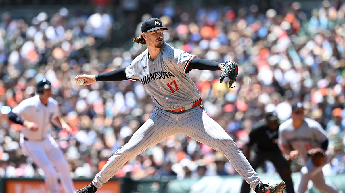 Minnesota Twins starting pitcher Bailey Ober (17) throws a pitch against the Detroit Tigers in the first inning at Comerica Park.