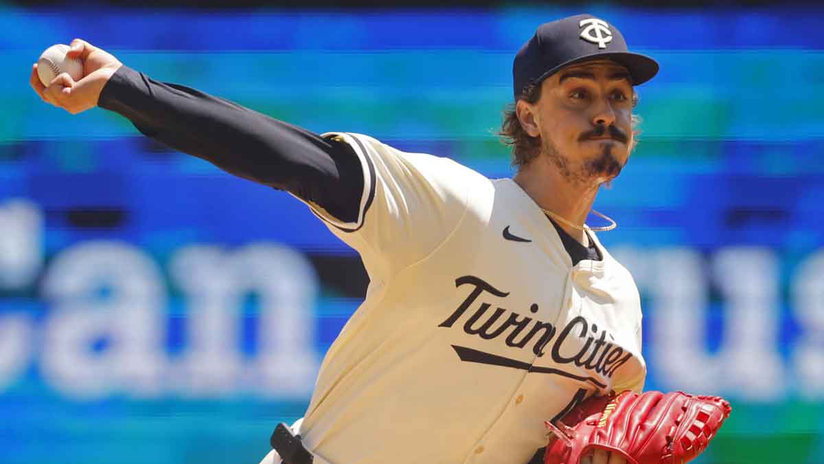 Minnesota Twins starting pitcher Joe Ryan (41) throws to the Tampa Bay Rays in the first inning at Target Field. Buxton
