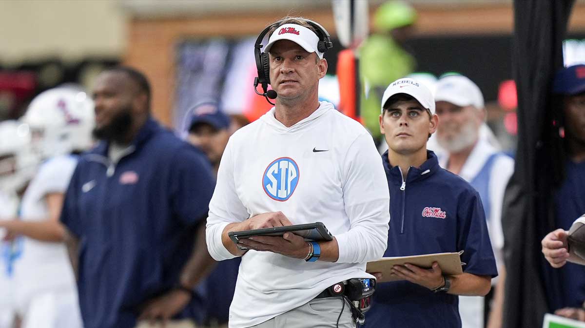 Mississippi Rebels head coach Lane Kiffin during the first half against the Wake Forest Demon Deacons at Allegacy Federal Credit Union Stadium.