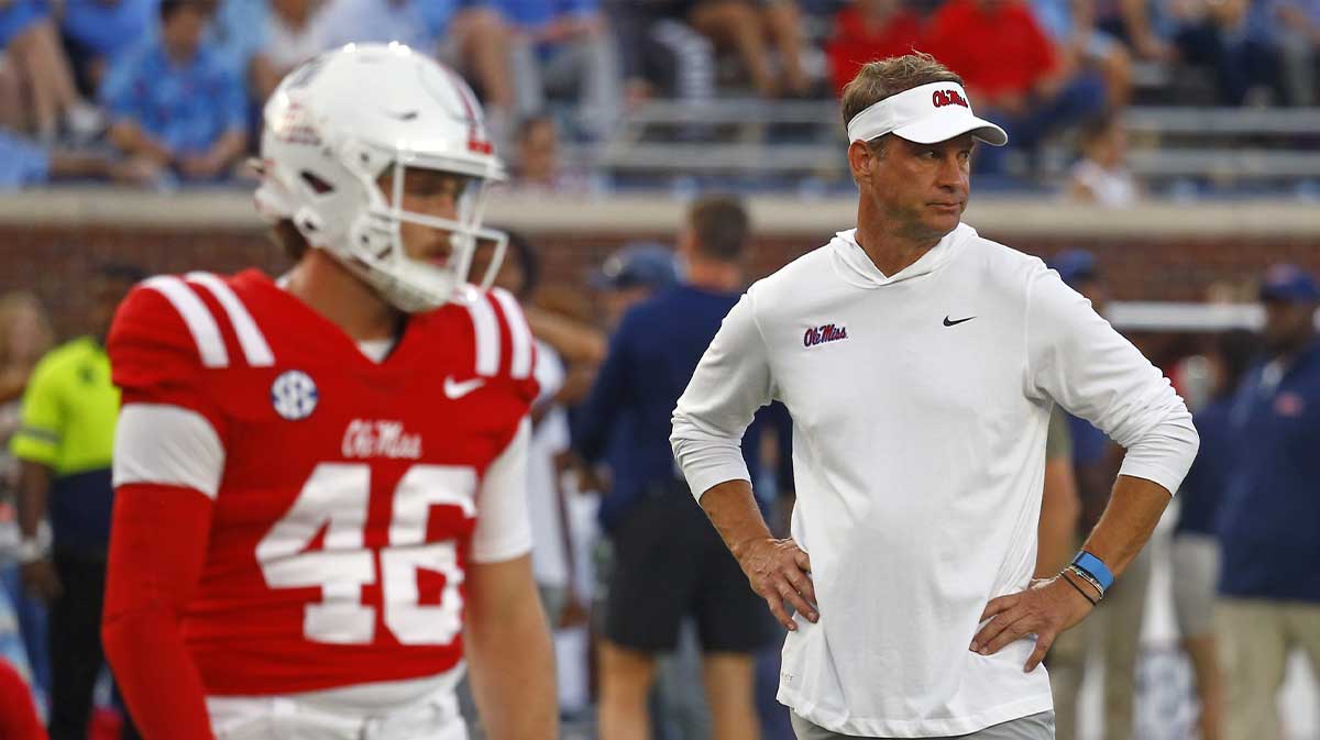 Mississippi Rebels head coach Lane Kiffin during the first half against the Wake Forest Demon Deacons at Allegacy Federal Credit Union Stadium.
