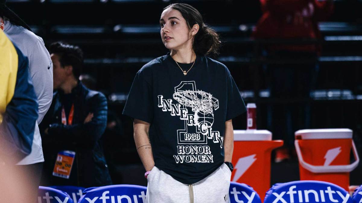 Washington Mystics guard Georgia Amoore (8) watches her teammates warming up before the game against the Indiana Fever at Entertainment & Sports Arena.