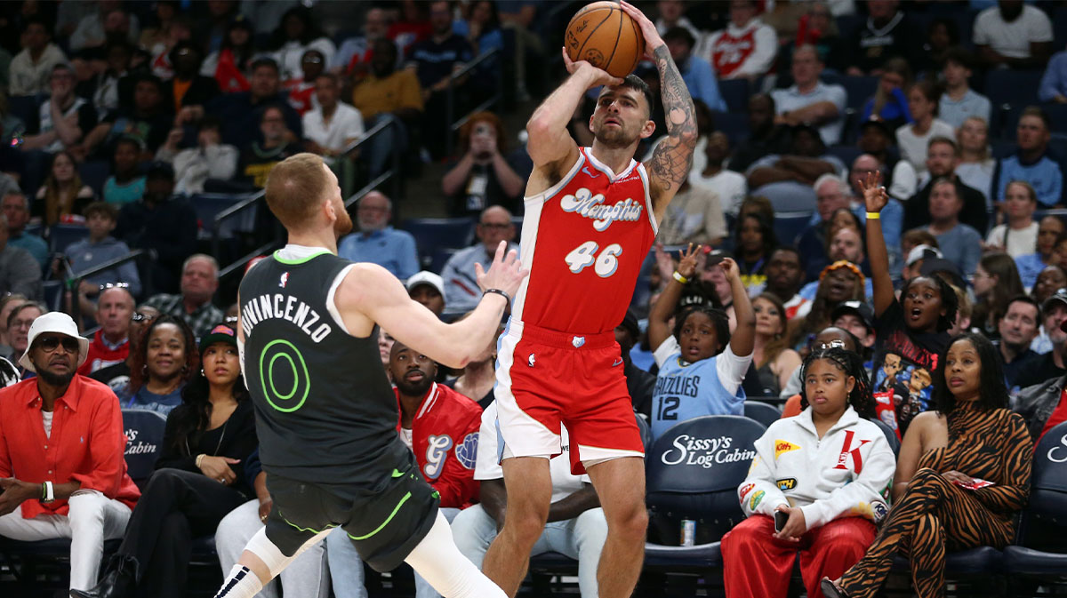 Memphis Grizzlies guard John Konchar (46) shoots for three during the second quarter against the Minnesota Timberwolves at FedExForum.