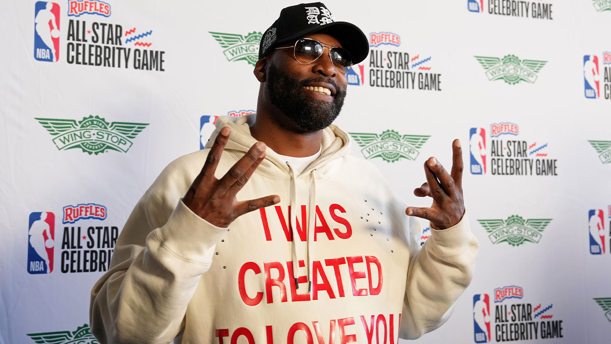 Baron Davis before the celebrity game ahead of the 2025 NBA All Star Game at Oakland Arena.