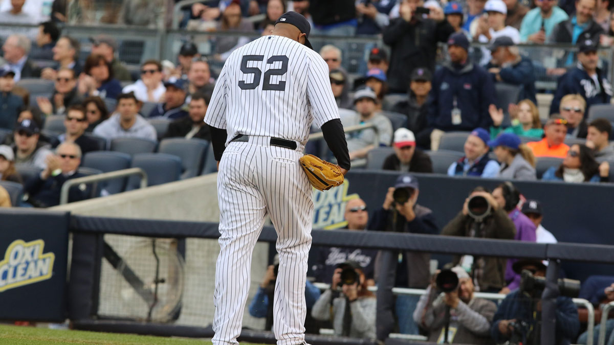 CC Sabathia leaves the field after being taken out of he game. -- CHRIS PEDOTA / THE RECORD