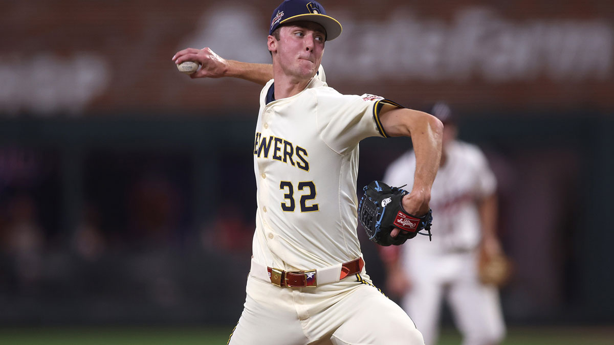 National League pitcher Jacob Misiorowski of the Milwaukee Brewers pitches during the eighth inning during the 2025 MLB All Star Game at Truist Park.