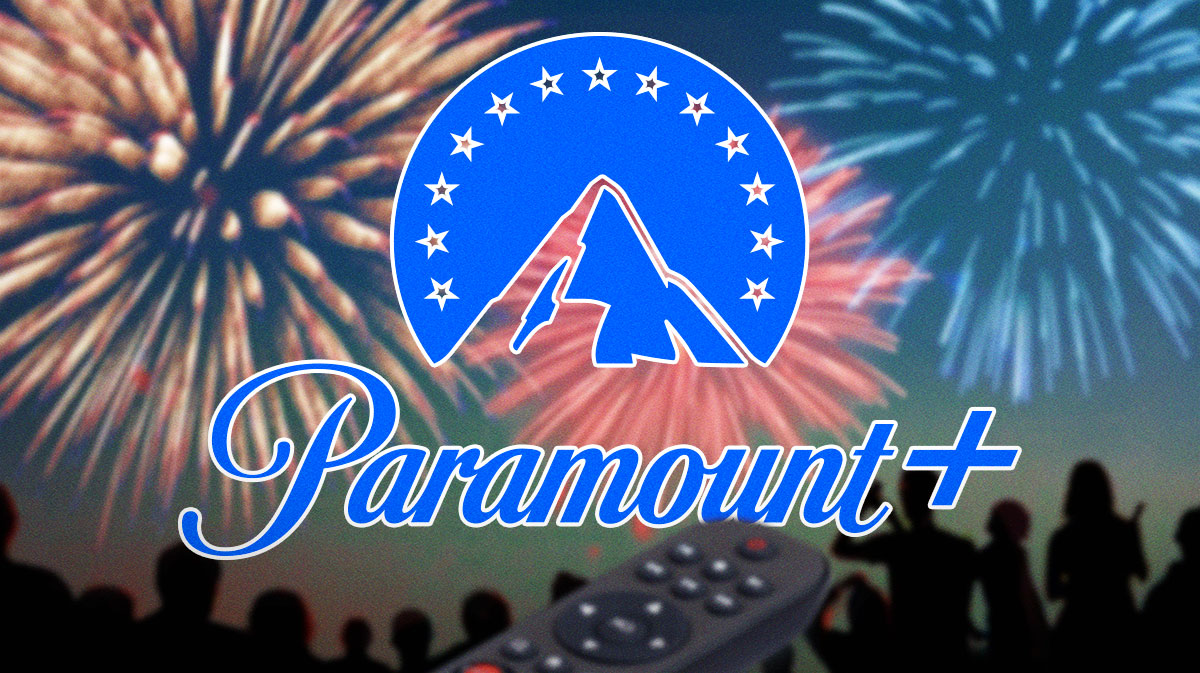Paramount+ logo with July 4 fireworks.