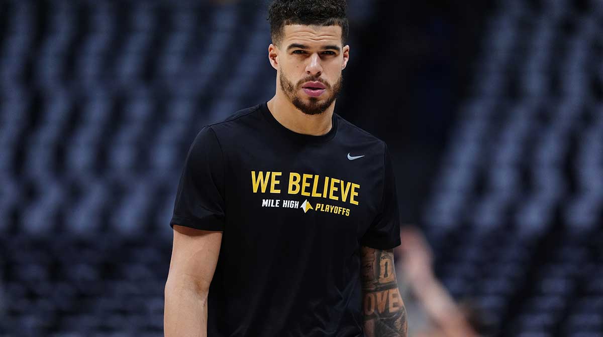 Nuggets forward Michael Porter Jr. (1) before the game against the Oklahoma City Thunder during game three of the second round for the 2025 NBA Playoffs at Ball Arena