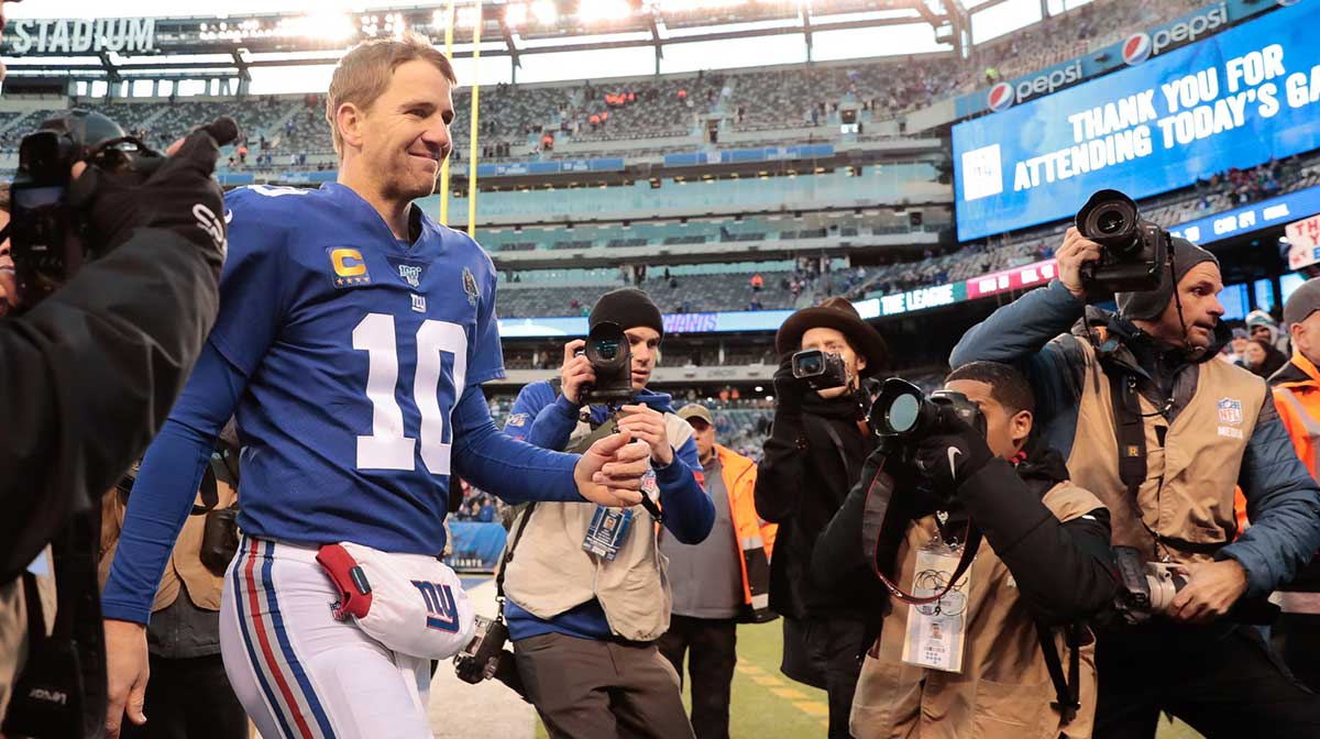 New York Giants quarterback Eli Manning, whose former teammate Antrel Rolle discussed his Hall of Fame candidacy.