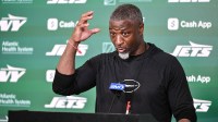 New York Jets head coach Aaron Glenn speaks at a press conference during minicamp at Atlantic Health Jets Training Center.