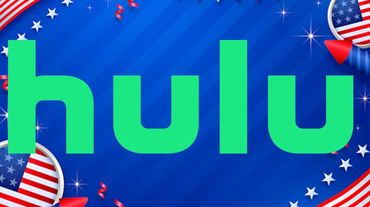 Hulu logo in front of July 4 background.