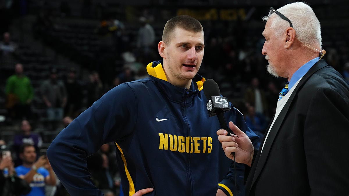 Nuggets' Nikola Jokic being interviewed