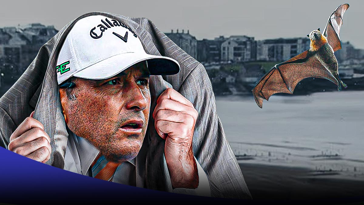 Kevin Kisner hides under his suit jacket to protect himself from a bat