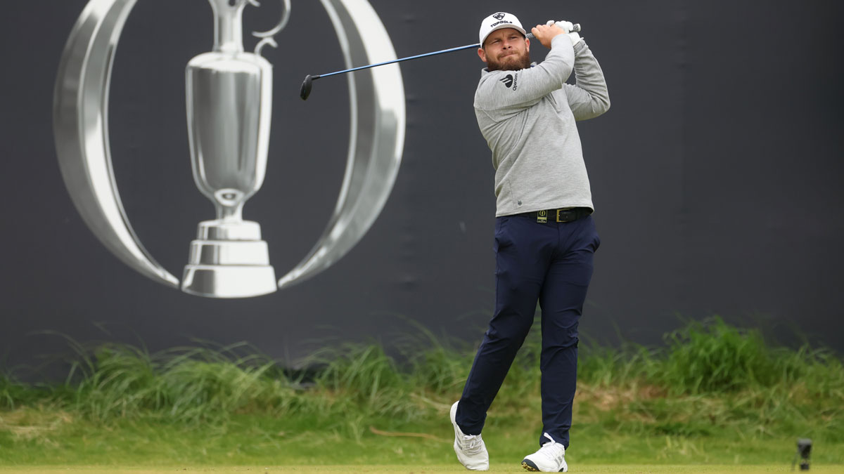 Tyrrell Hatton tees off on the first hole during the second round of The 153rd Open Championship golf tournament
