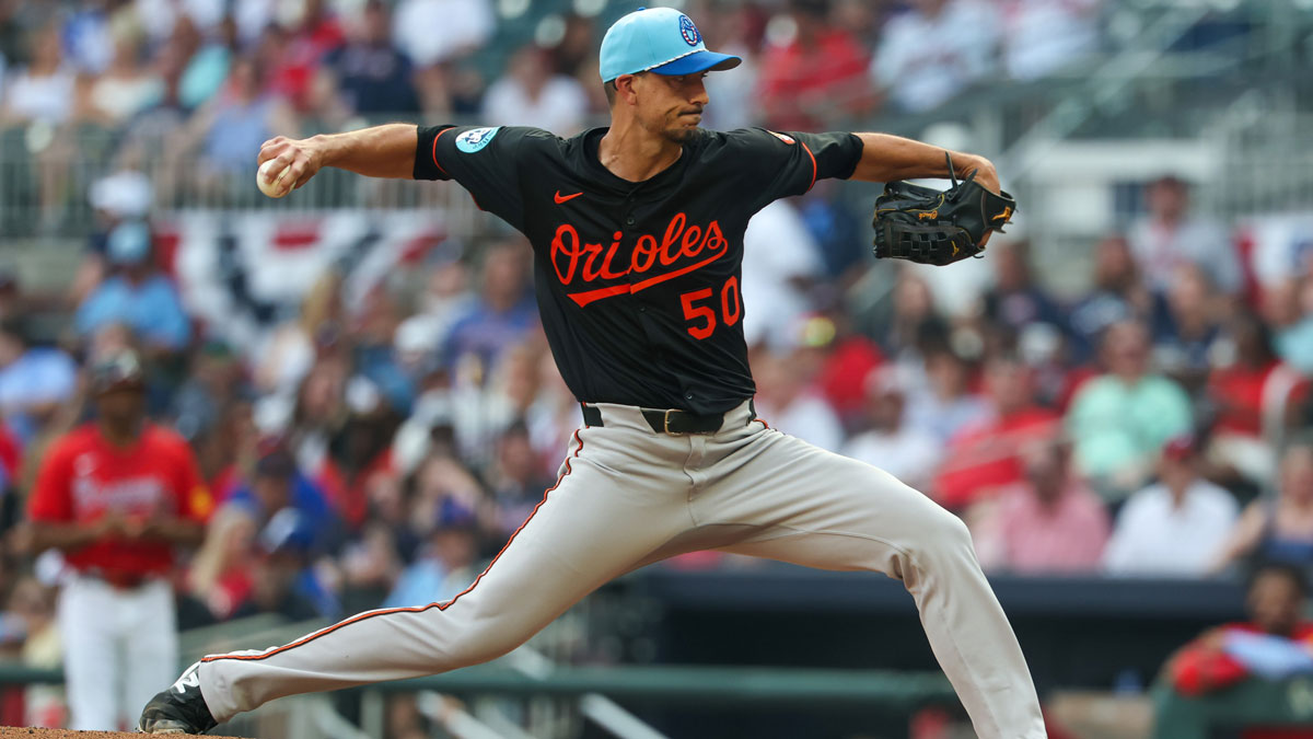 Baltimore Orioles starting pitcher Charlie Morton (50) throws against the Atlanta Braves in the second inning at Truist Park.