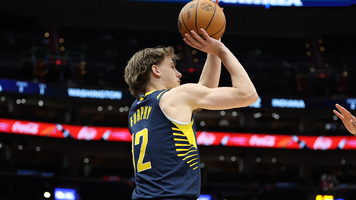Indiana Pacers forward Johnny Furphy (12) shoots during the second half against the Washington Wizards at Capital One Arena.