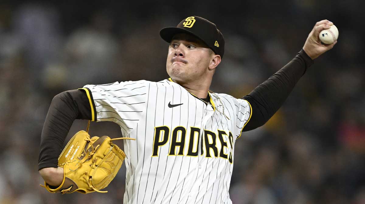 San Diego Padres relief pitcher Adrian Morejon (50) delivers during the seventh inning against the Arizona Diamondbacks at Petco Park.