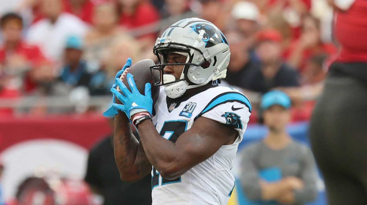 Carolina Panthers wide receiver Xavier Legette (17) catches the ball against the Tampa Bay Buccaneers during the second quarter at Raymond James Stadium. 