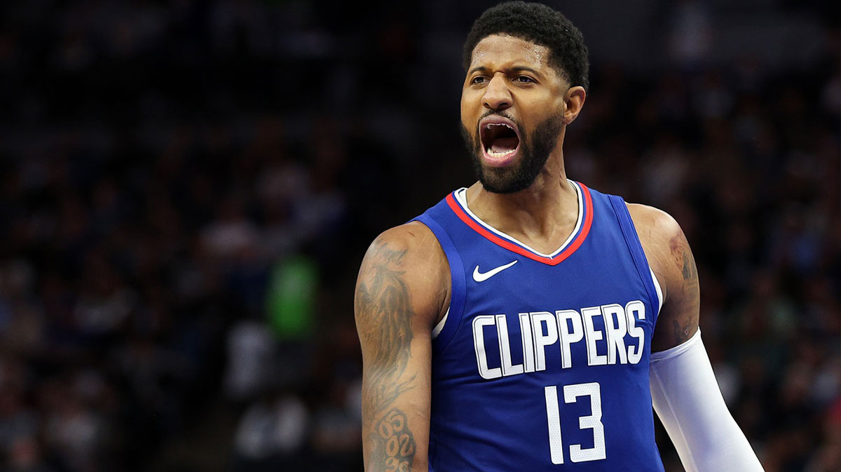 LA Clippers forward Paul George (13) reacts to a call during the second half against the Minnesota Timberwolves at Target Center.