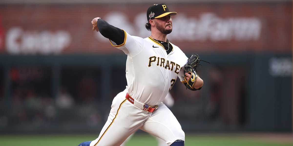 National League pitcher Paul Skenes (30) of the Pittsburgh Pirates pitches in the first inning against the American League during the 2025 MLB All-Star Game at Truist Park.