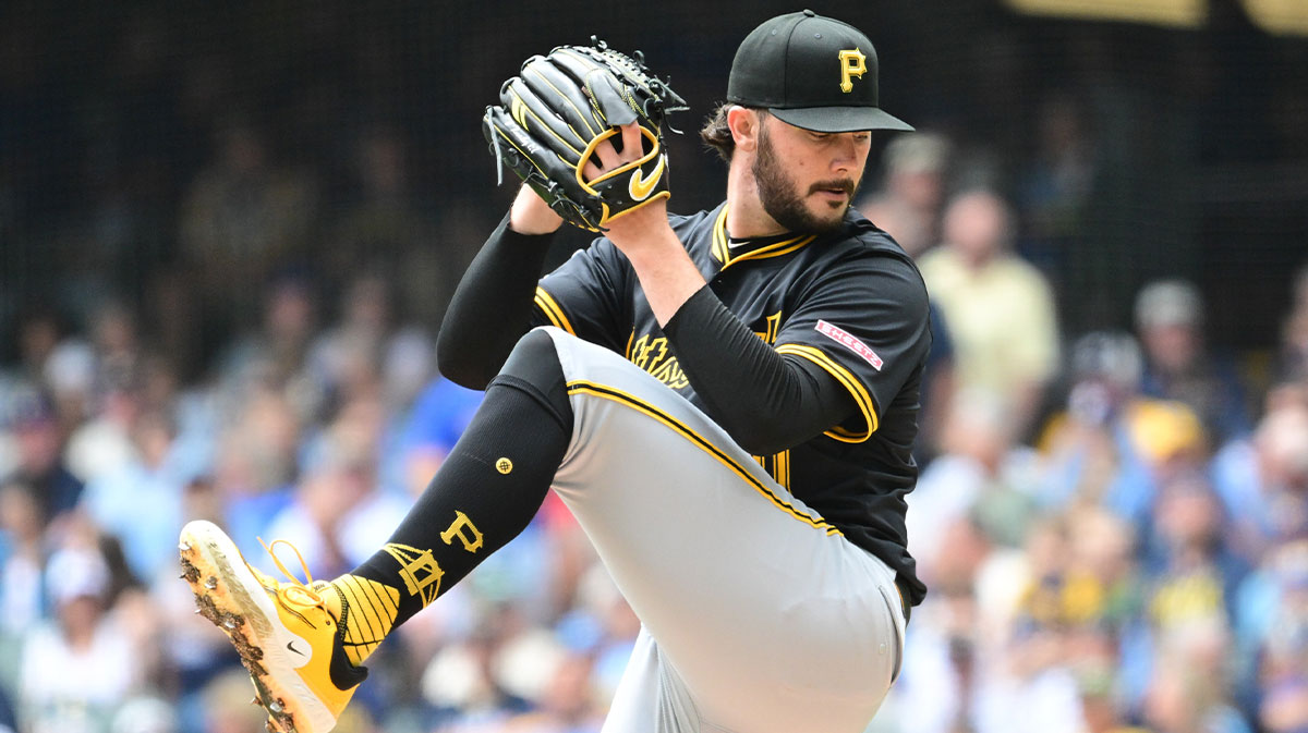 Jun 25, 2025; Milwaukee, Wisconsin, USA; Pittsburgh Pirates starting pitcher Paul Skenes (30) throws a pitch in the first inning against the Milwaukee Brewers at American Family Field. Mandatory Credit: Benny Sieu-Imagn Images