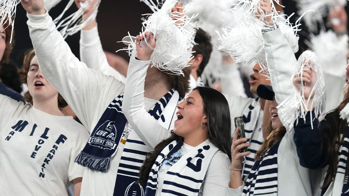 Fans watch from the stands as the Penn State Nittany Lions play the Boise State Broncos during their Vrbo Fiesta Bowl matchup at State Farm Stadium.