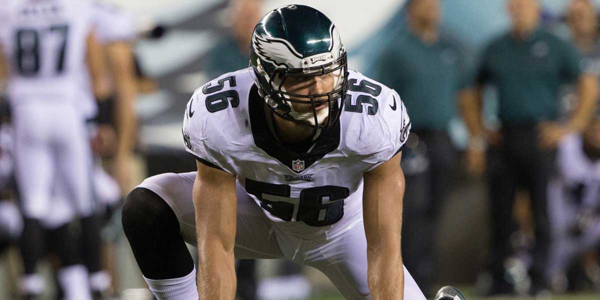 Philadelphia Eagles linebacker Bryan Braman (56) in action against the Tampa Bay Buccaneers at Lincoln Financial Field. The Philadelphia Eagles won 17-9.