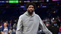 Philadelphia 76ers center Joel Embiid looks on after the game against the Indiana Pacers at Wells Fargo Center. Mandatory Credit: Kyle Ross-Imagn Images
