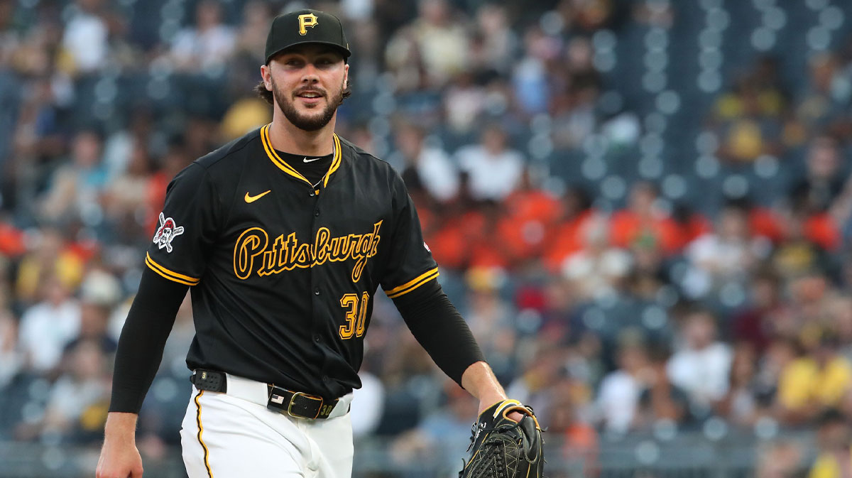 Pittsburgh Pirates starting pitcher Paul Skenes (30) reacts after pitching the fourth inning against the Detroit Tigers at PNC Park.