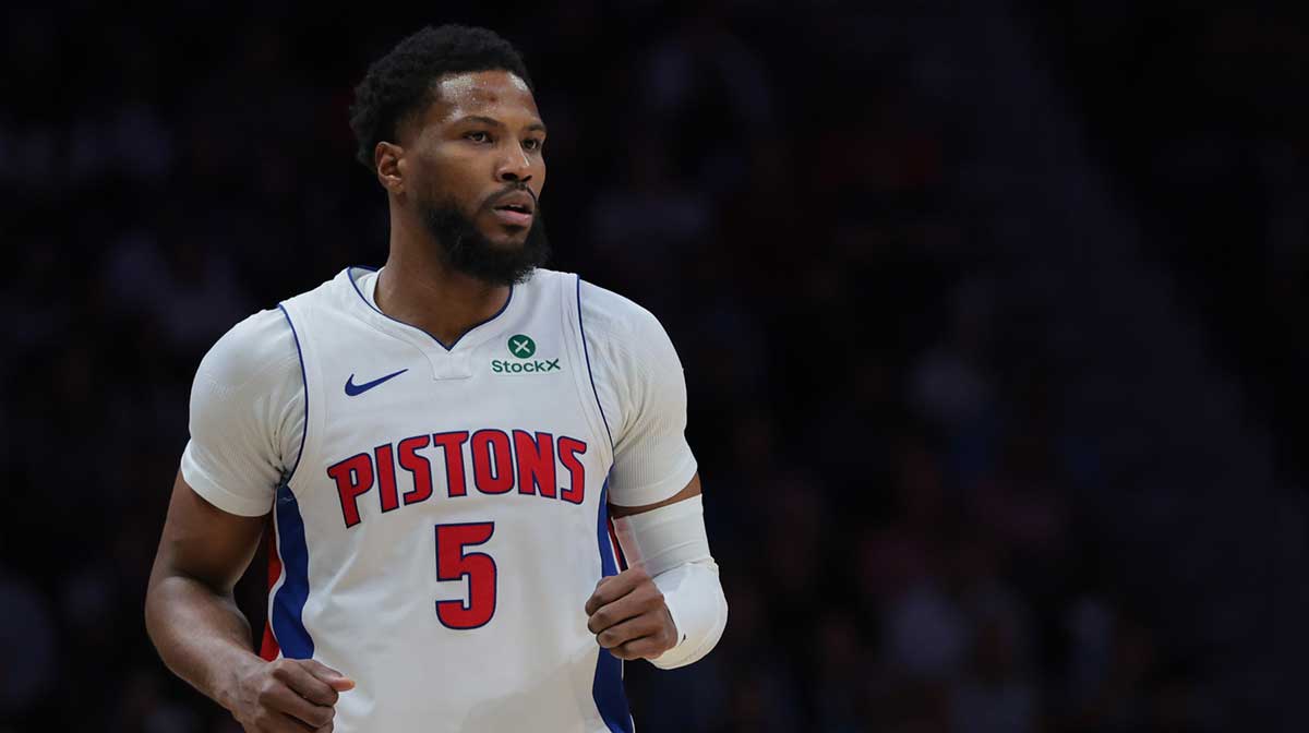 Detroit Pistons guard Malik Beasley (5) looks on against the Miami Heat during the fourth quarter at Kaseya Center.