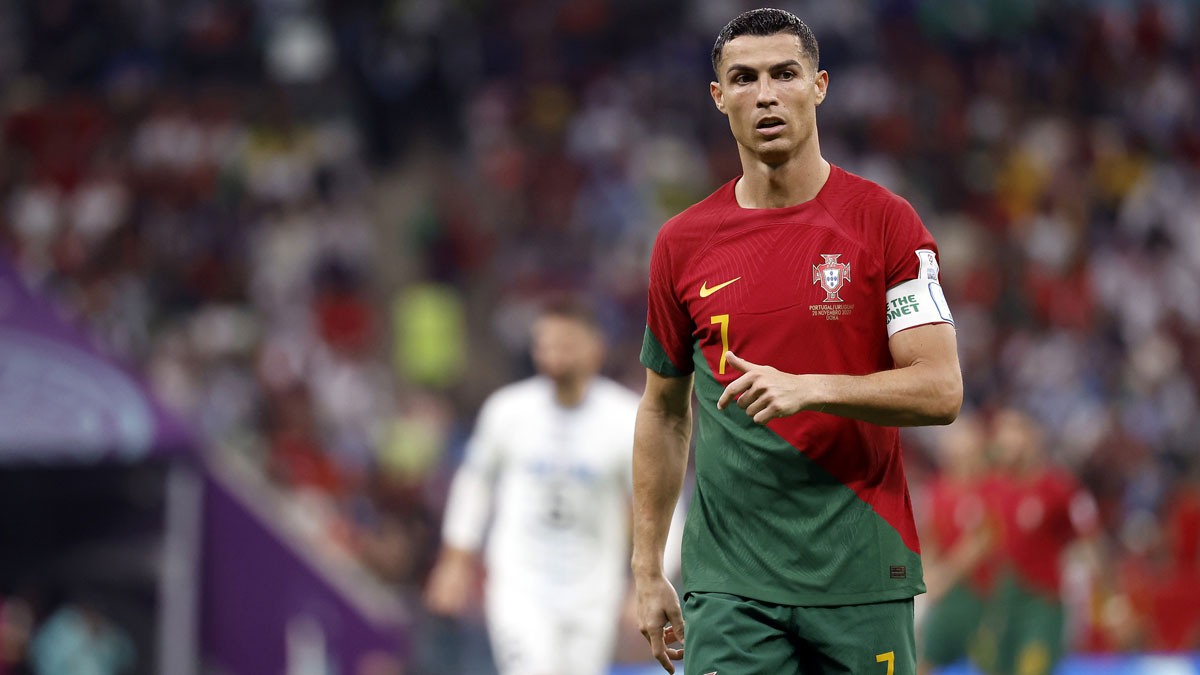 Portugal forward Cristiano Ronaldo (7) against Uruguay during the second half of the group stage match in the 2022 World Cup at Lusail Stadium. Ronaldo mourns the death of Liverpool star Diogo Jota in an emotional post.