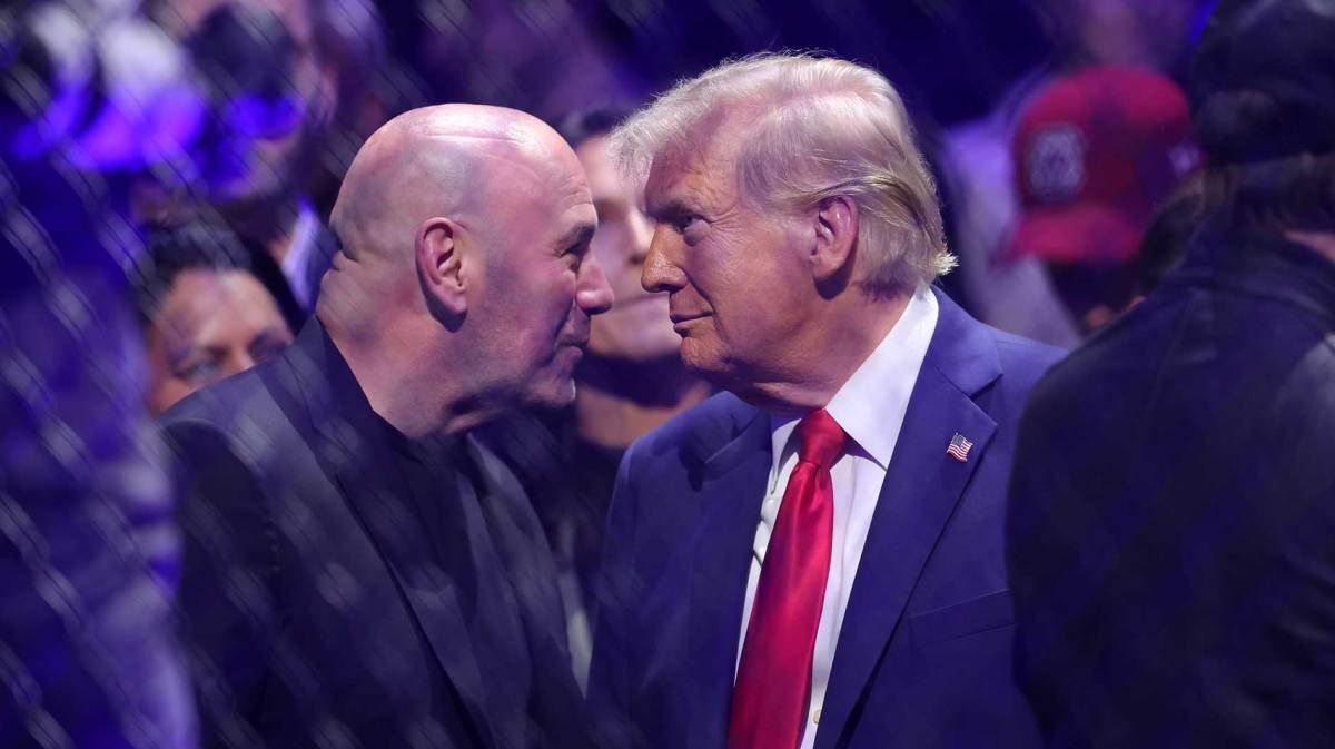 President-elect Donald Trump speaks with Dana White (left) during UFC 309 at Madison Square Garden.