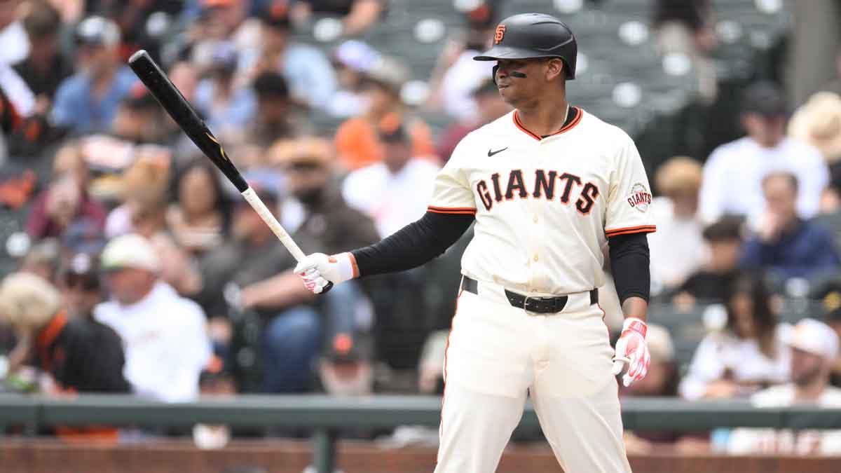 San Francisco Giants designated hitter Rafael Devers (16) stands at bat against the Pittsburgh Pirates in the first inning at Oracle Park.