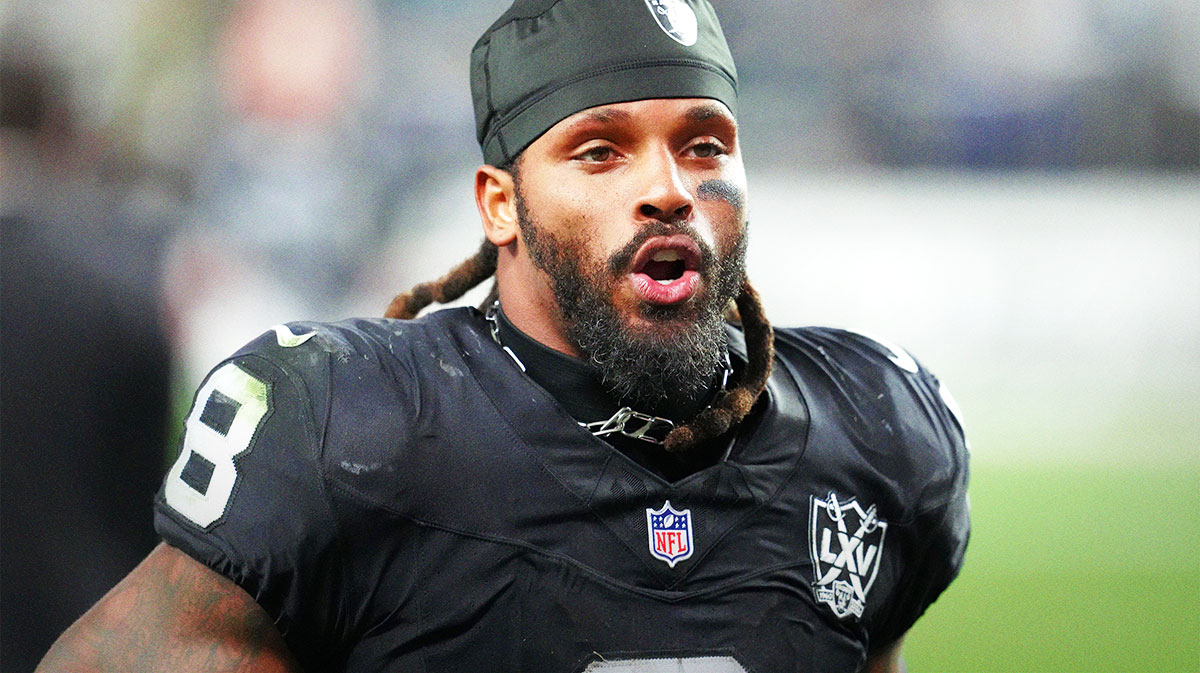 Las Vegas Raiders running back Ameer Abdullah (8) walks off the field after the Raiders defeated the Jacksonville Jaguars 19-14 at Allegiant Stadium.