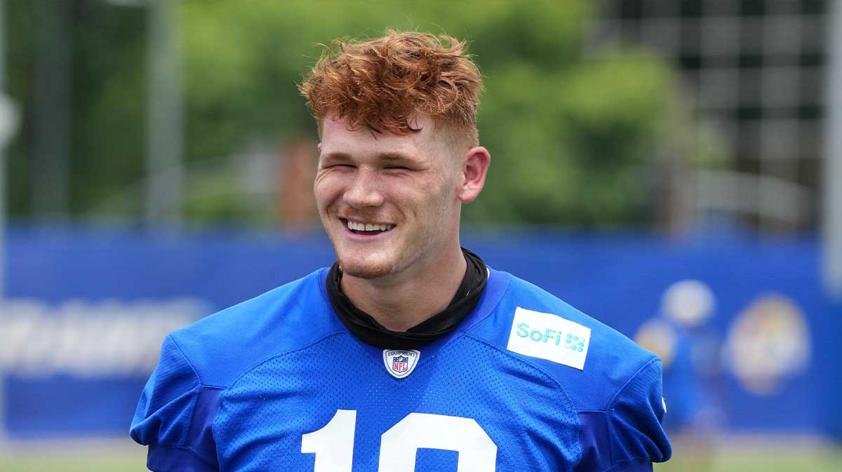 Los Angeles Rams tight end Terrance Ferguson (18) during organized team activities at Rams Practice Facility.