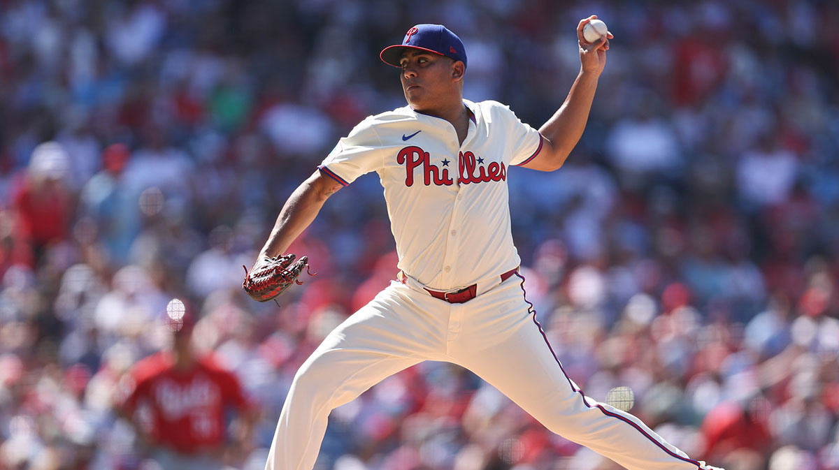Philadelphia Phillies pitcher Ranger Suarez (55) throws a pitch during the first inning against the Cincinnati Reds at Citizens Bank Park.