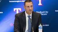 Texas Rangers general manager Chris Young speaks during a news conference introducing Bruce Bochy as team manager at Globe Life Field.